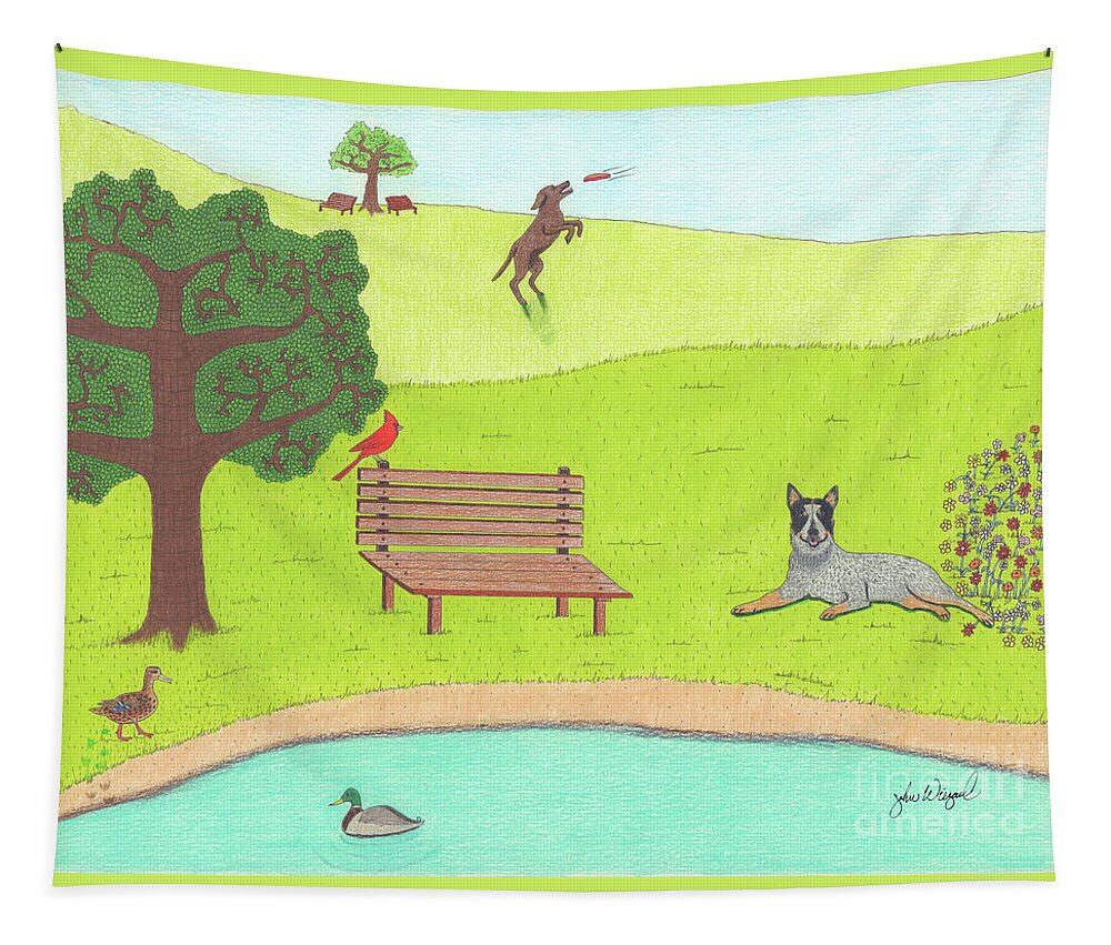 Spring Tapestry featuring the drawing Spring Is In The Air by John Wiegand