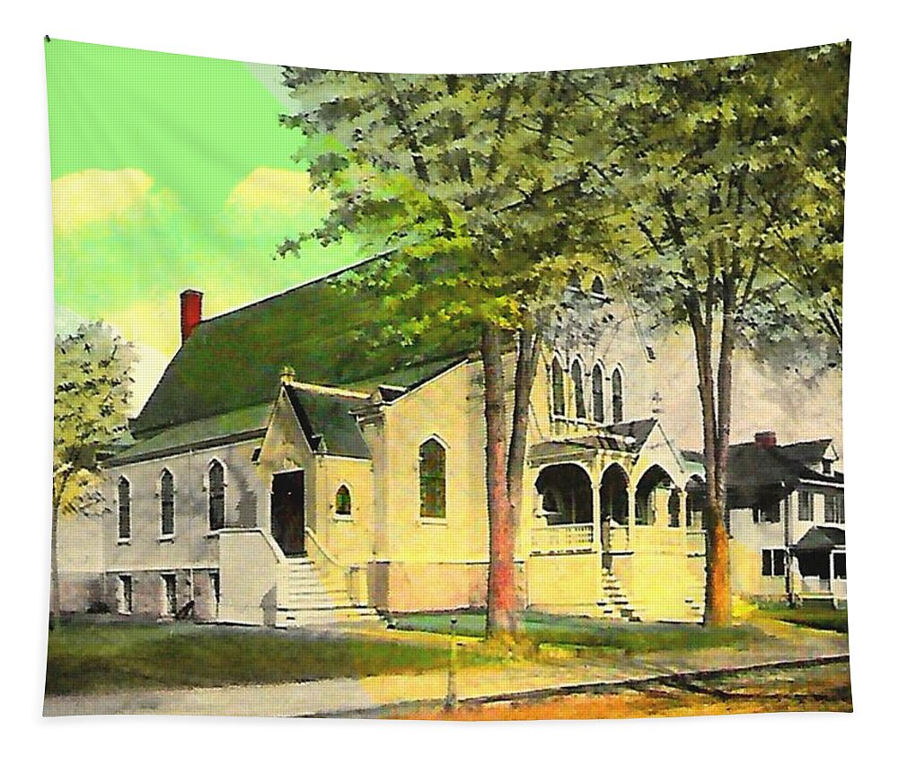 Ashland Tapestry featuring the digital art St. Cecilias Church and Parish by Cliff Wilson