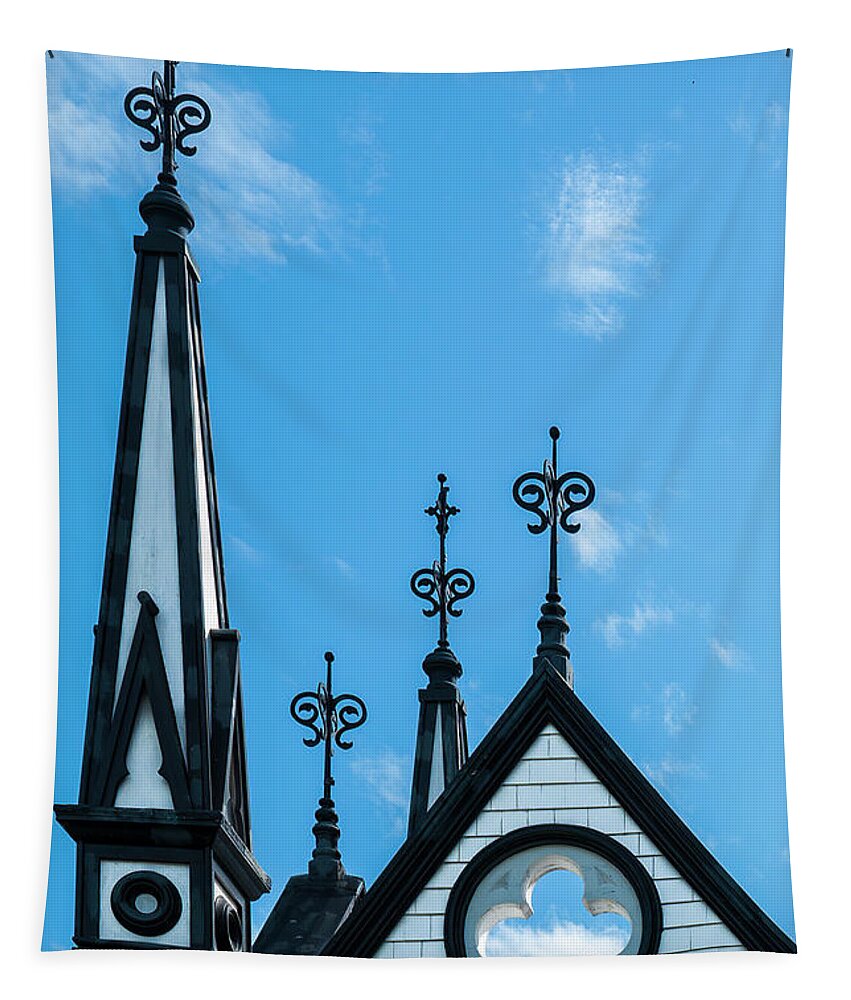 Church Tapestry featuring the photograph St John's Anglican Spires by Ginger Stein