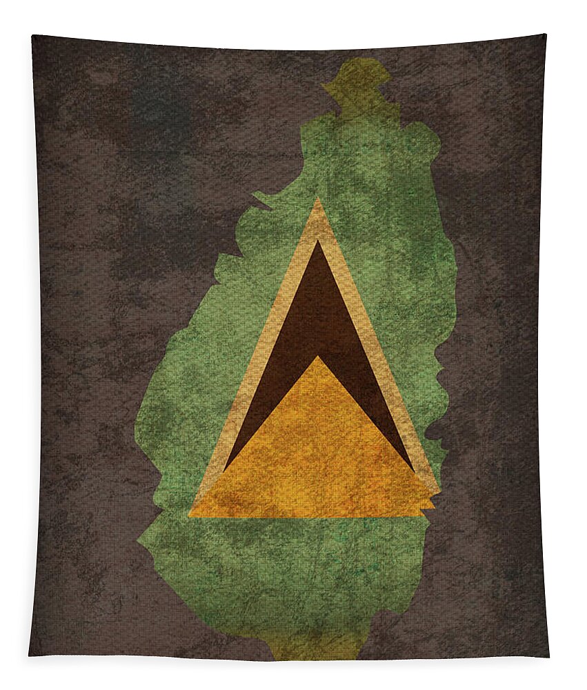 St Lucia Tapestry featuring the mixed media St Lucia Country Flag Map by Design Turnpike