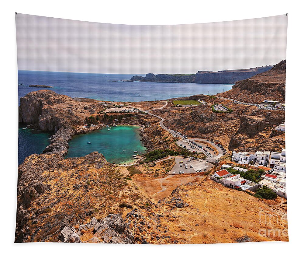 Greece Tapestry featuring the photograph St Pauls Bay Lindos Rhodes by Sophie McAulay