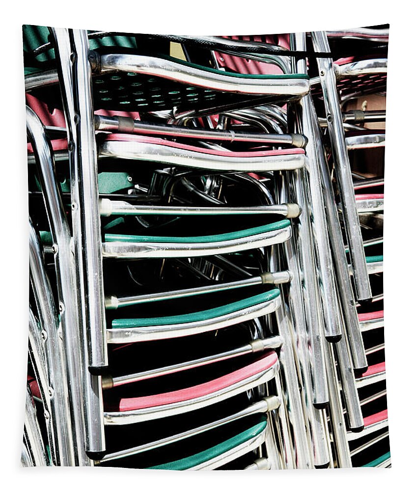 Stack Tapestry featuring the photograph Stack of Chrome Chairs by Marilyn Hunt