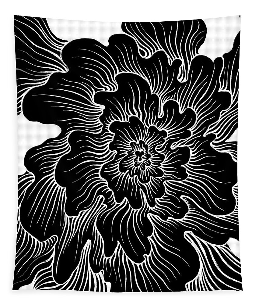 Black And White Movement Spiral Energy Positive Shock Zen  Tapestry featuring the painting Static thought flower by Bryon Stewart