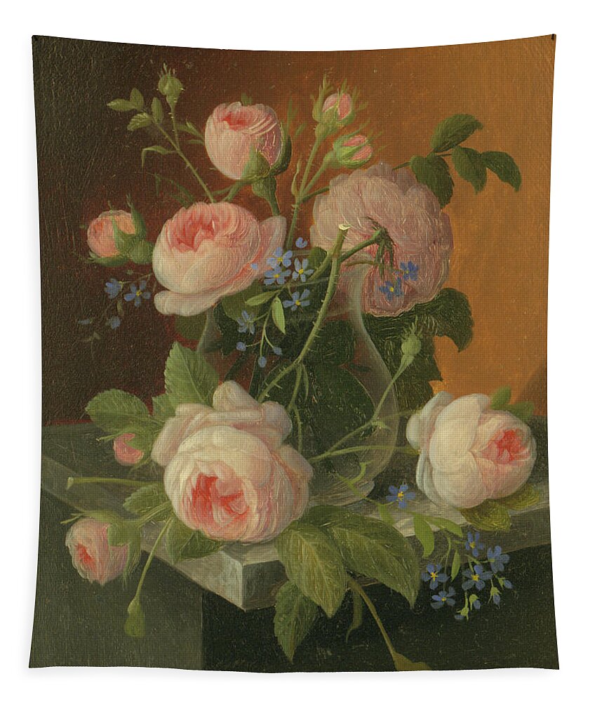 Still Tapestry featuring the painting Still Life with Roses, circa 1860 by Severin Roesen