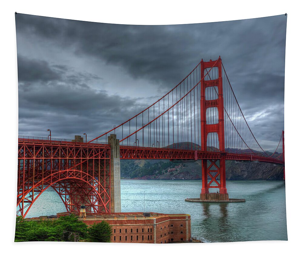 Landscape Tapestry featuring the photograph Stormy Golden Gate Bridge by Harry B Brown