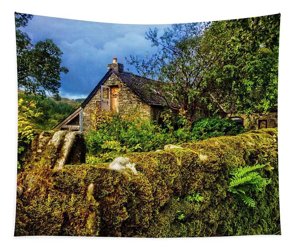 Barn Tapestry featuring the photograph Stone Cottage Tea Room by Debra and Dave Vanderlaan