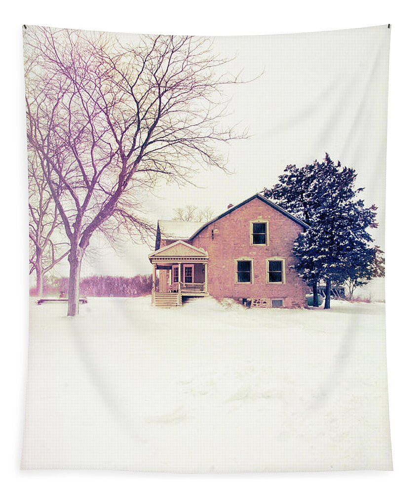 Farmhouse Tapestry featuring the photograph Stone House in Winter by Jill Battaglia