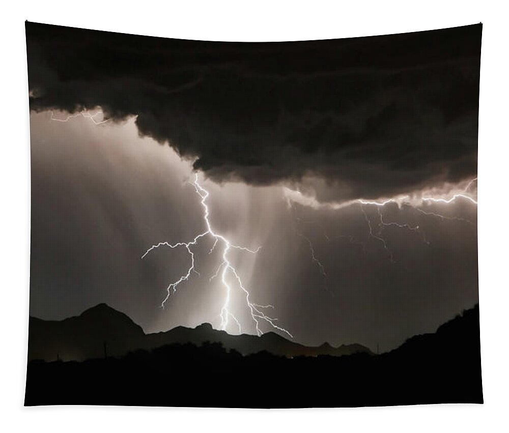 Lighting Tapestry featuring the photograph Storms Over the Sierrita Mountains by Elaine Malott