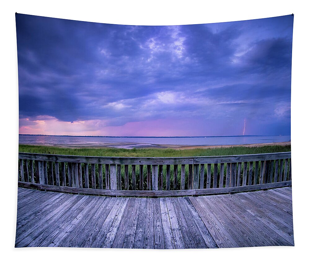 Beach Tapestry featuring the photograph Stormy Beach Sunset by Steve Stanger