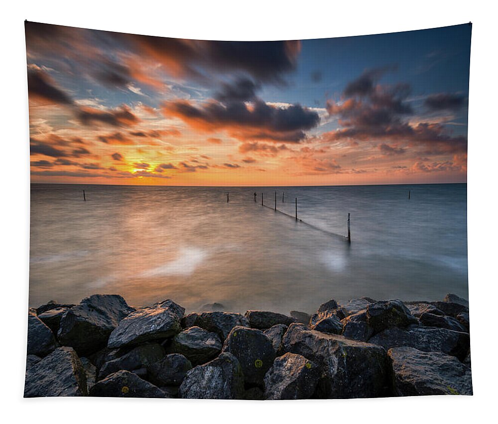 Longexposure Tapestry featuring the photograph Stormy sunset by Jenco van Zalk