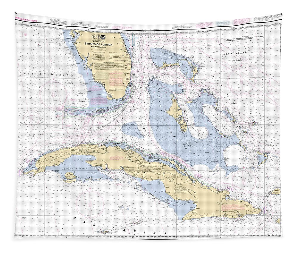 Noaa Tapestry featuring the digital art Straits of Florida Nautical Chart 11013 by Nautical Chartworks