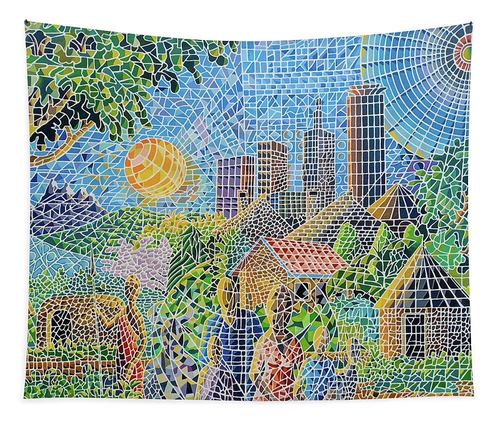 Structures Tapestry featuring the painting Structures of Home by Anthony Mwangi
