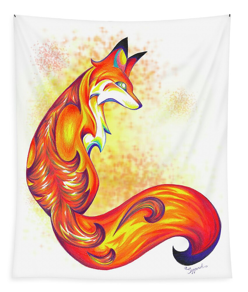 Fox Tapestry featuring the drawing Stylized Fox I by Sipporah Art and Illustration