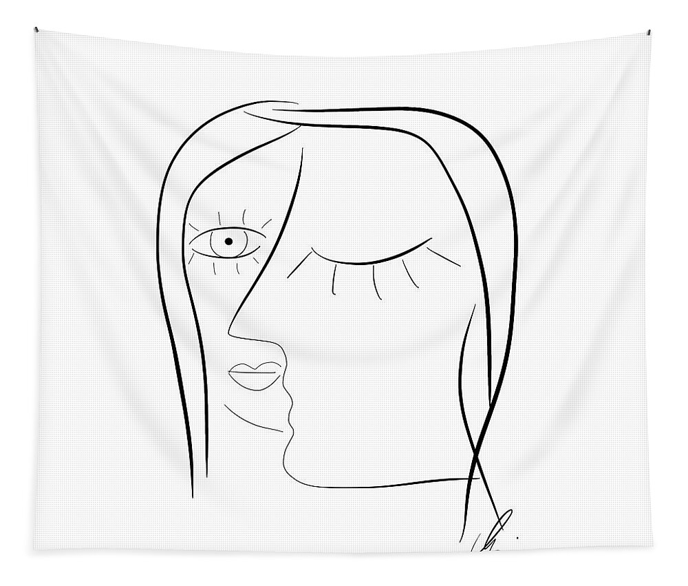Subconscious Tapestry featuring the drawing Subconscious - digitally signed line drawing by Marianna Mills