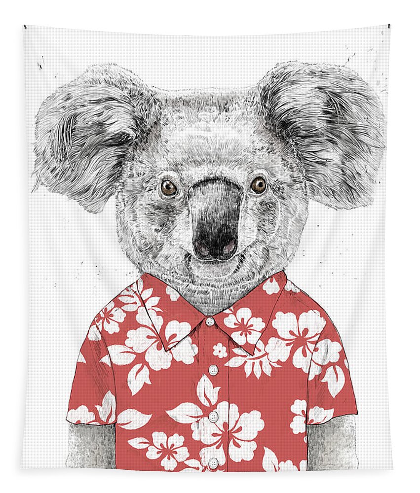 Koala Tapestry featuring the drawing Summer koala by Balazs Solti