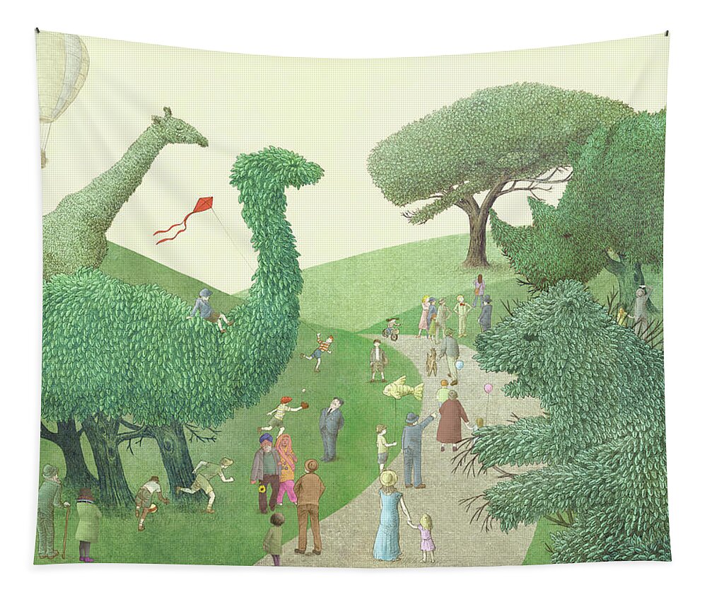 Park Tapestry featuring the drawing Summer Park by Eric Fan