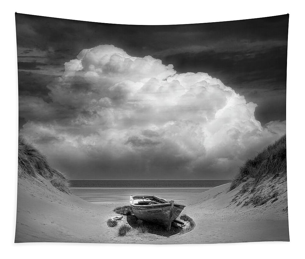 Boats Tapestry featuring the photograph Sun Beached in Radiant Black and White by Debra and Dave Vanderlaan