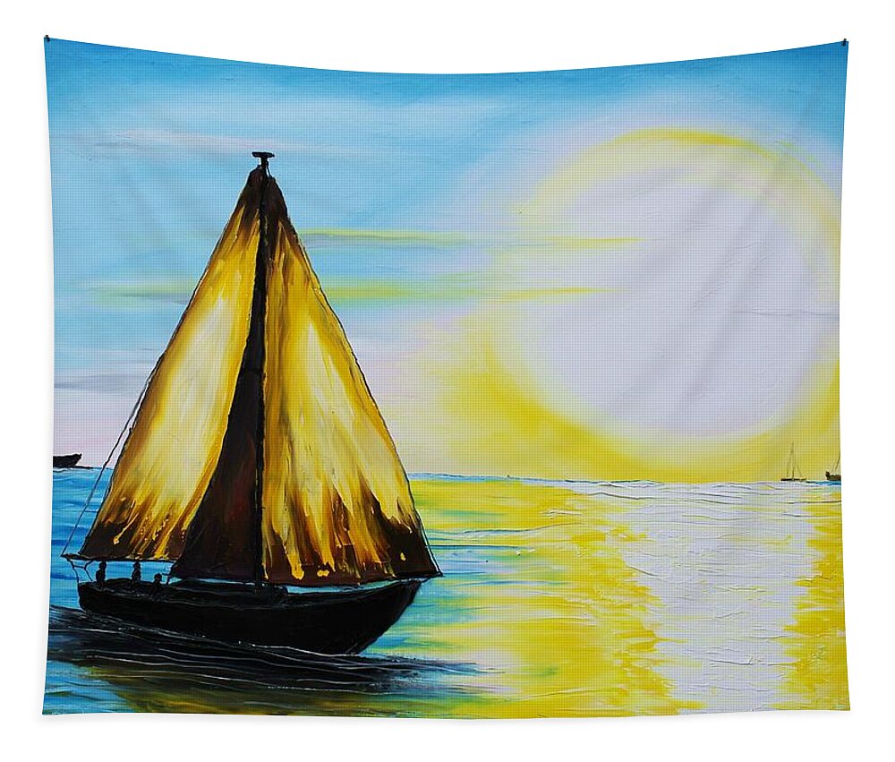  Tapestry featuring the painting Sunburst #1 by James Dunbar
