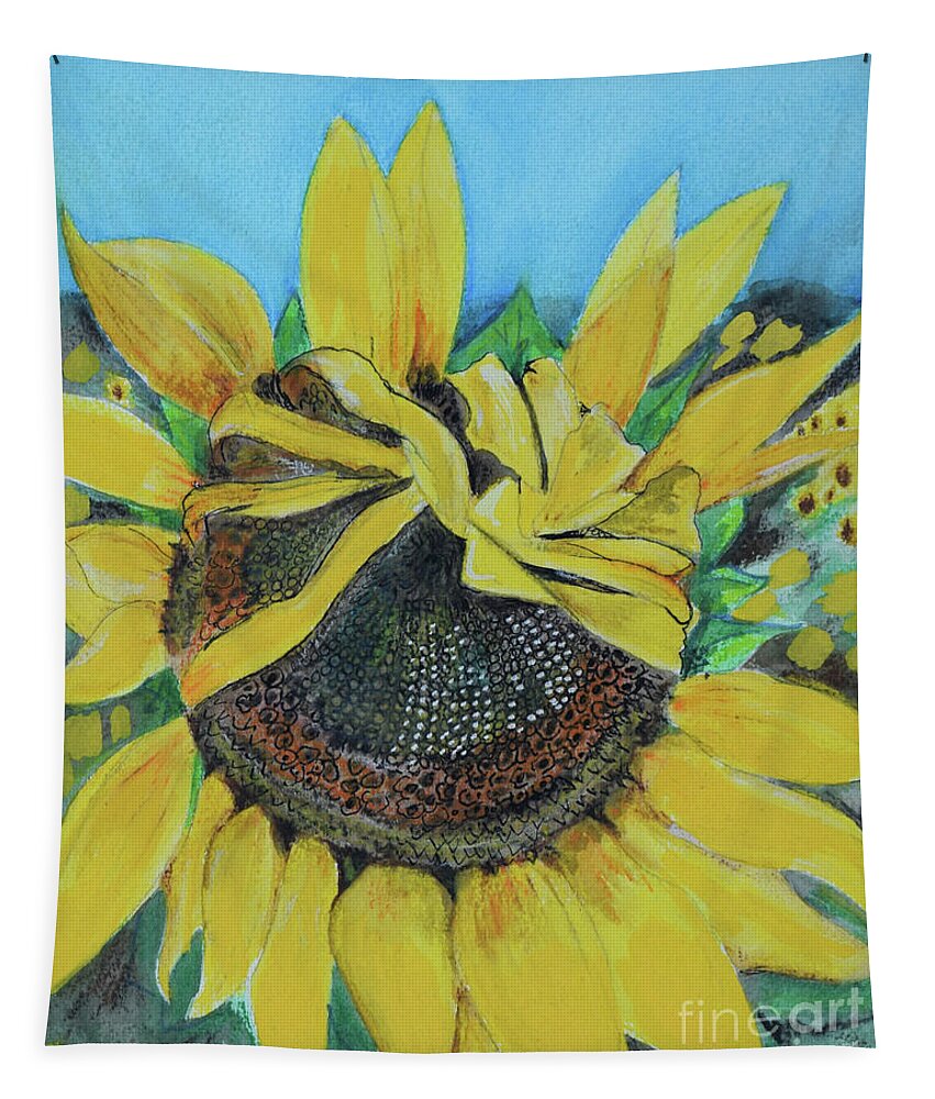 Sunflower Tapestry featuring the drawing Sunflower Dance by Jan Dappen