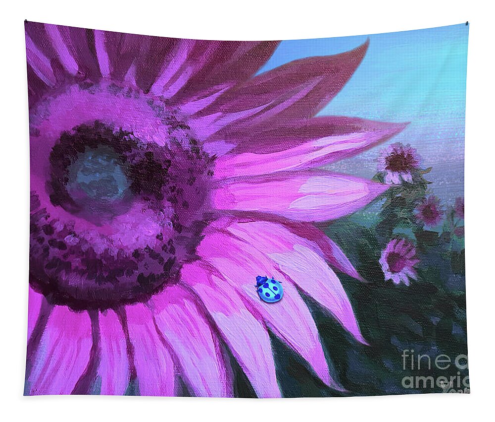 Pink Sunflower Tapestry featuring the painting Sunflowers Embraced the Sunset by Yoonhee Ko