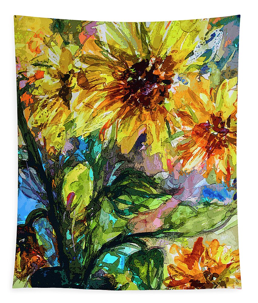Sunflowers Tapestry featuring the mixed media Sunflowers Summer Flowers Mixed Media by Ginette Callaway