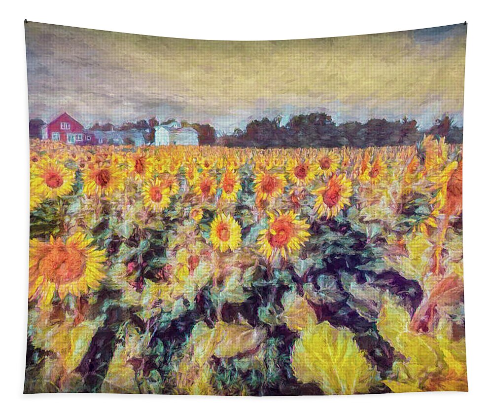 Sunflowers Tapestry featuring the photograph Sunflowers Surround The Farm by Jeff Folger