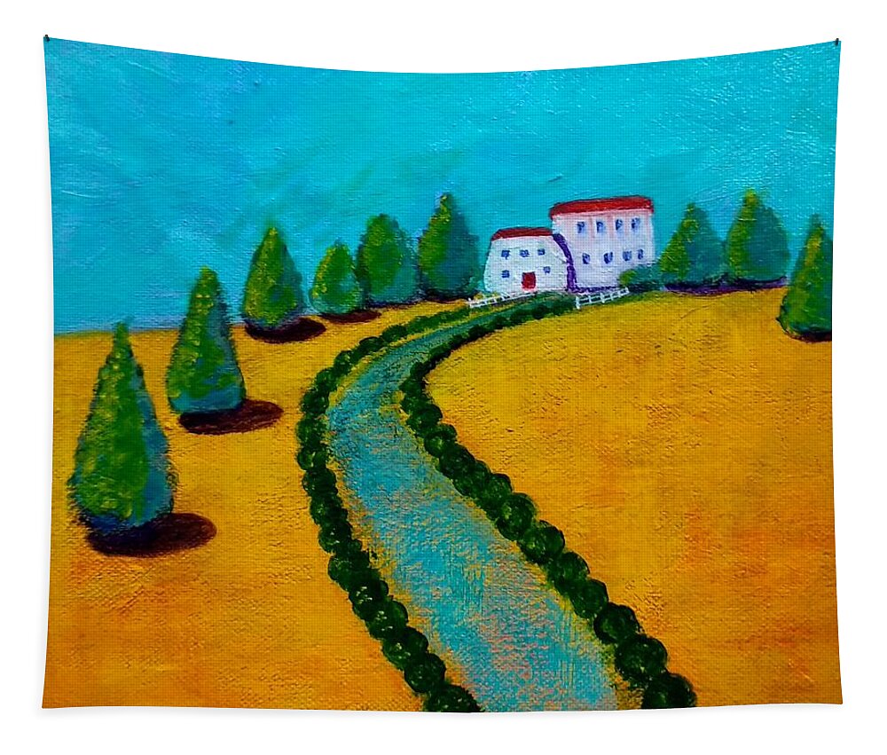 Sunny Cottages Tapestry featuring the painting Sunny Cottages by Asha Sudhaker Shenoy