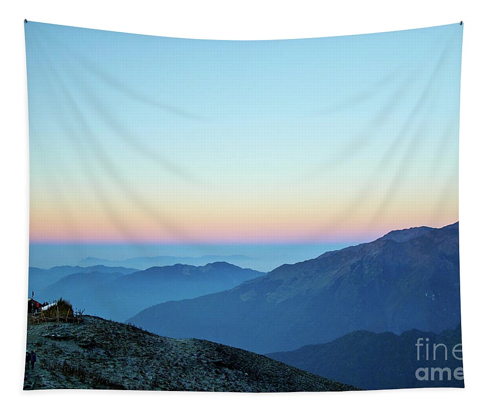 Himalaya Tapestry featuring the photograph Sunrise above mountain in valley Himalayas mountains Mardi Himal by Raimond Klavins