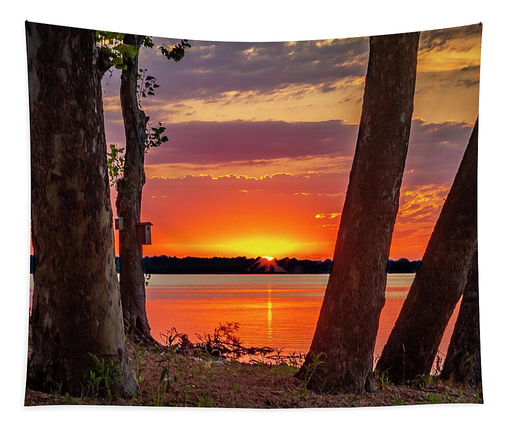 Grand Lake Tapestry featuring the photograph Sunrise from Monkey Island by David Wagenblatt