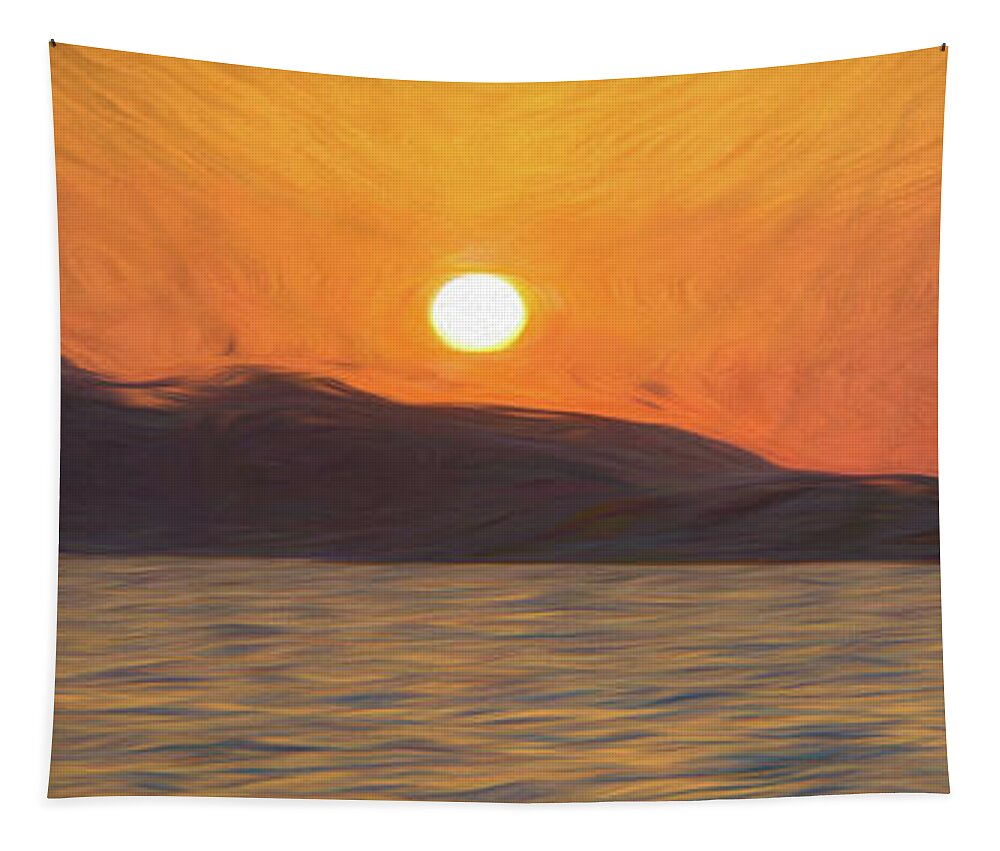 Sun Tapestry featuring the digital art Sunrise in Ibiza by Rick Deacon