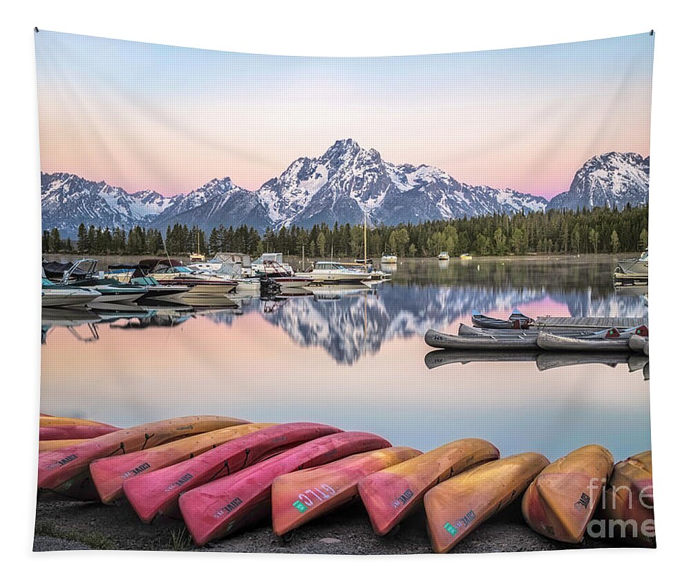 Colter Bay Tapestry featuring the photograph Sunrise on Colter Bay Marina by Ronda Kimbrow