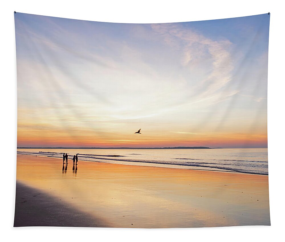 Old Tapestry featuring the photograph Sunrise on Old Orchard Beach Maine by Toby McGuire