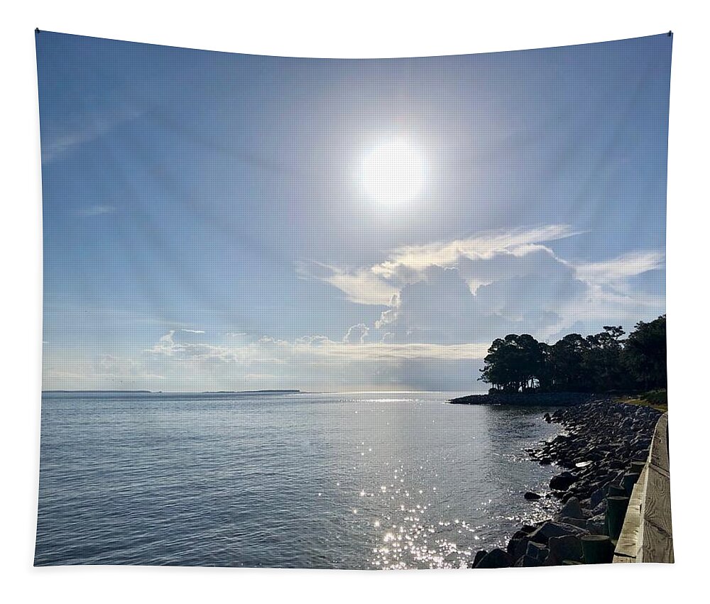 Sunrise Tapestry featuring the photograph Sunrise Over Port Royal Sound at Dolphin Head by Dennis Schmidt