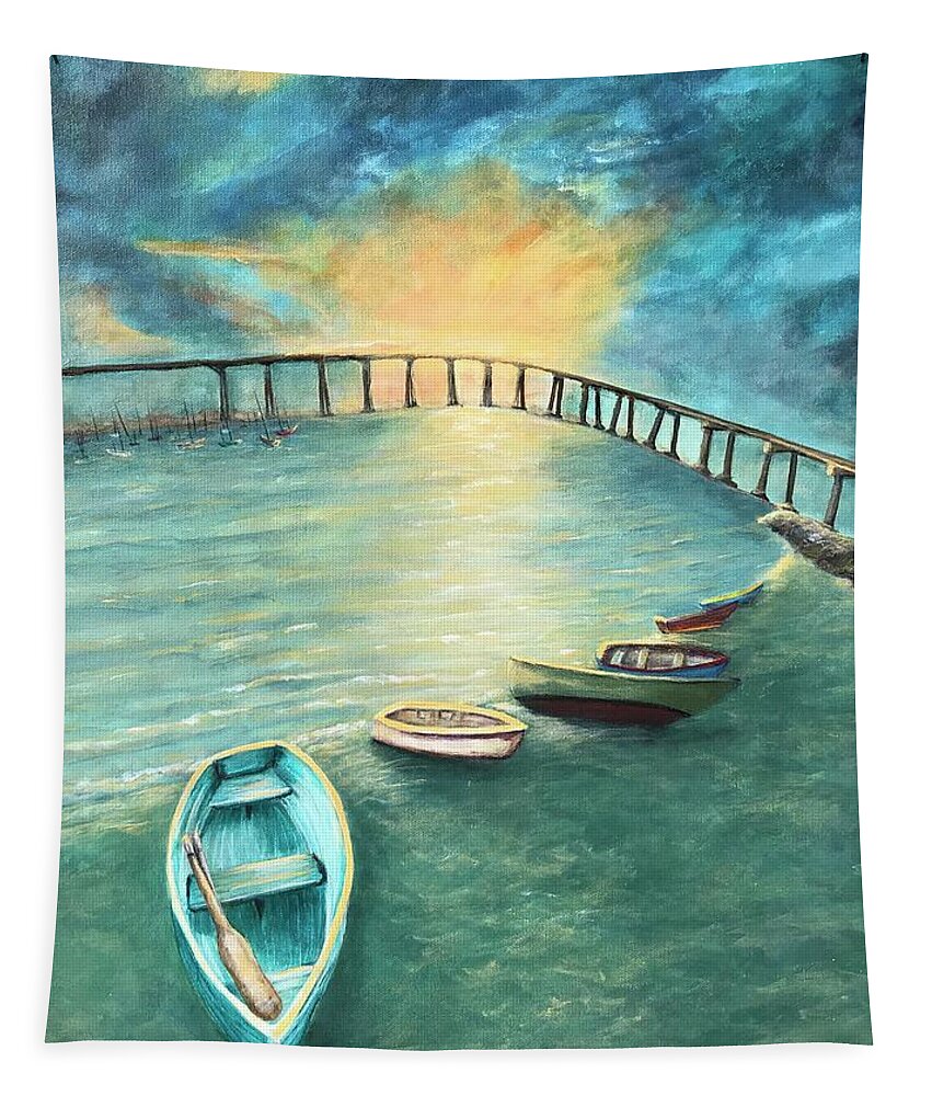 Acrylic Painting Tapestry featuring the painting Sunrise Tide at Coronado by Deborah Naves