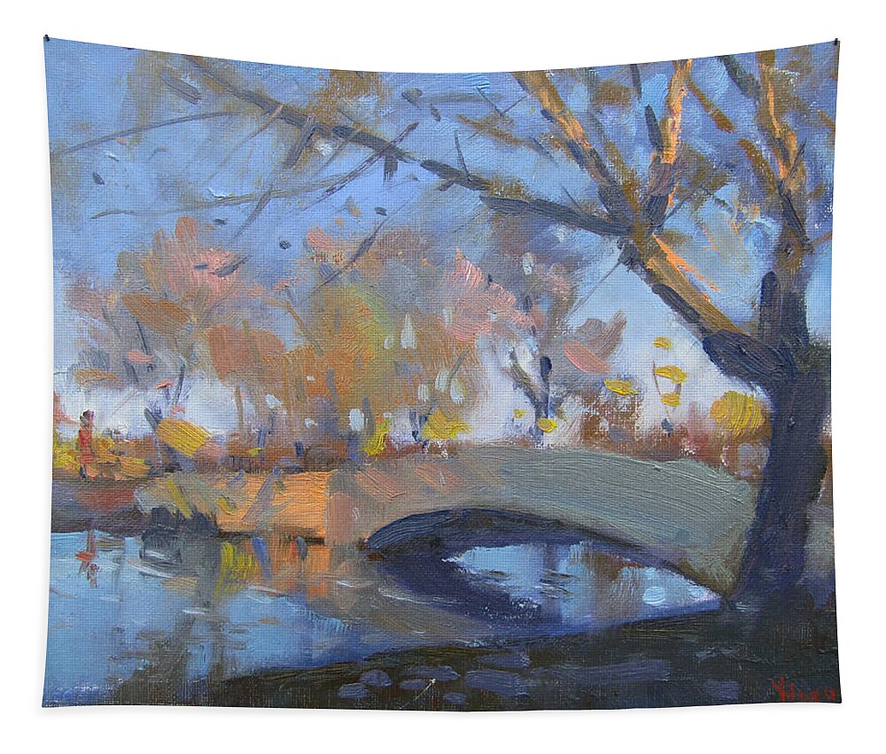 Sunset Tapestry featuring the painting Sunset at Hyde Park by Ylli Haruni