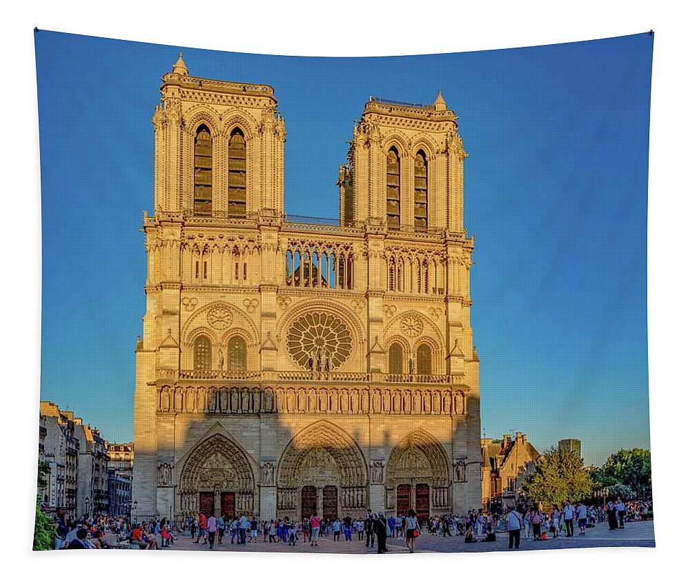 Notre-dame Cathedral Tapestry featuring the photograph Sunset At Notre Dame by Marcy Wielfaert