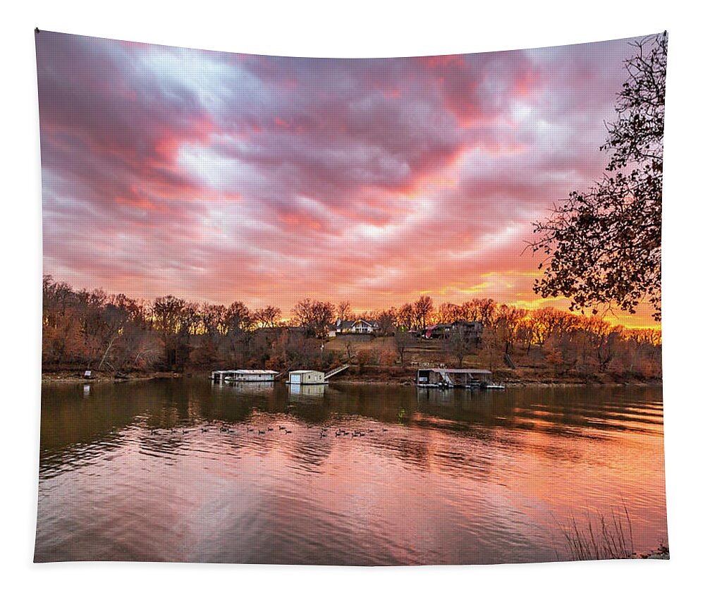 Sunset Tapestry featuring the photograph Sunset at the Lake by David Wagenblatt