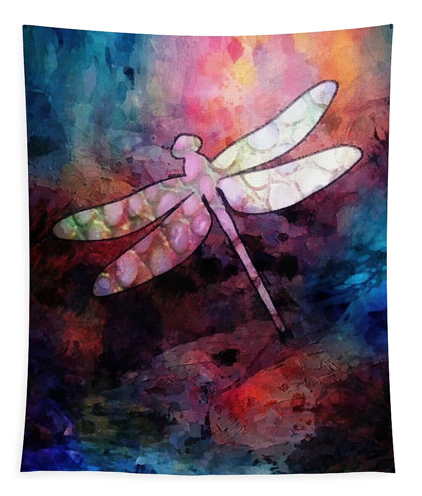 Sunset Dragonfly Tapestry featuring the painting Sunset Dragonfly by Mo T