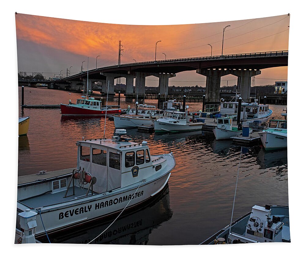 Beverly Tapestry featuring the photograph Sunset in Beverly Harbor Beverly MA by Toby McGuire