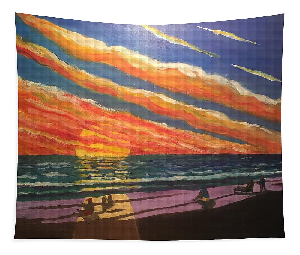 Florida Tapestry featuring the painting Sunset on Anna Maria Island by Mike King