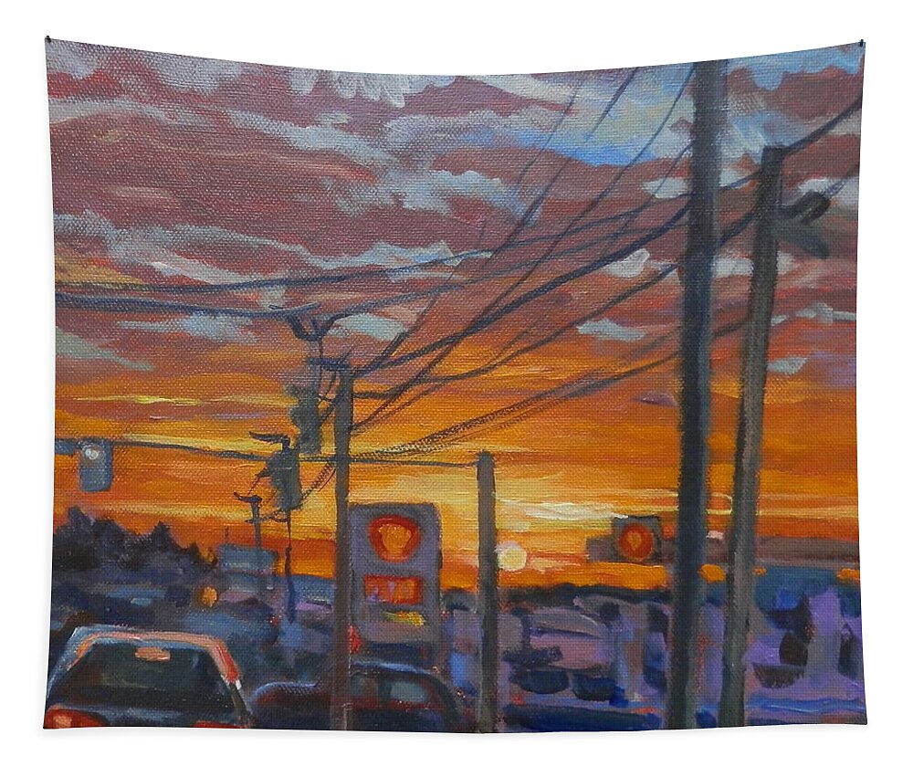 Sunset Tapestry featuring the painting Sunset on Gray Hiway by Martha Tisdale