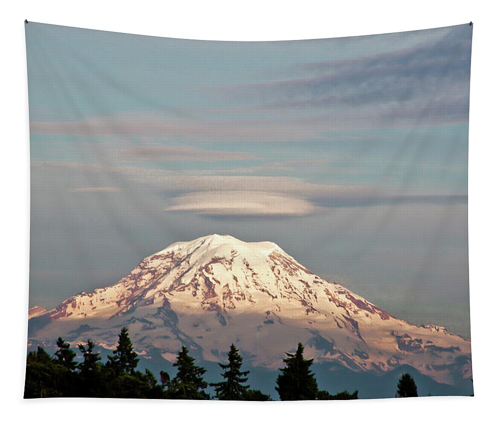 Sunset On Mount Rainier Tapestry featuring the photograph Sunset on Mount Rainier by David Patterson