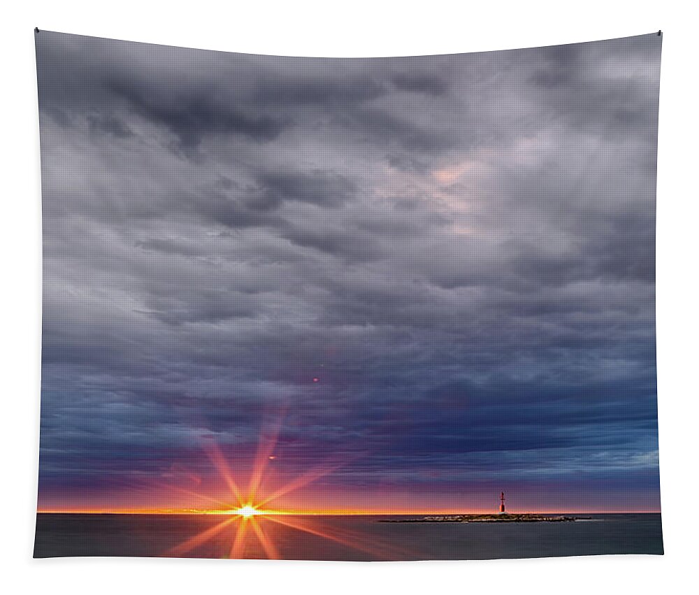 Quay Tapestry featuring the photograph Sunset on red lookout by Vivida Photo PC