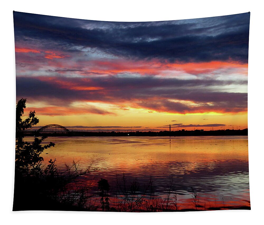 Sunsets Tapestry featuring the photograph Sunset on the Delaware No. Four by Linda Stern
