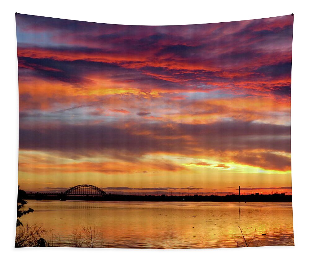 Sunsets Tapestry featuring the photograph Sunset on the Delaware No. Two by Linda Stern