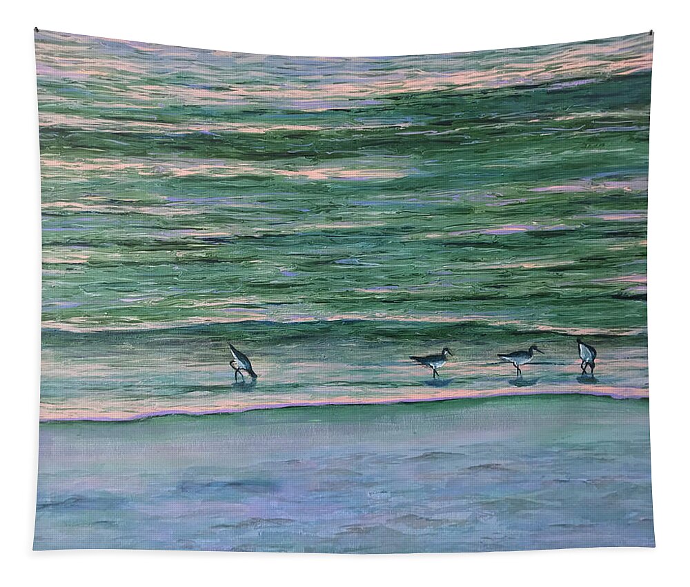 Beach Tapestry featuring the painting Sunset Scavenge by Mr Dill