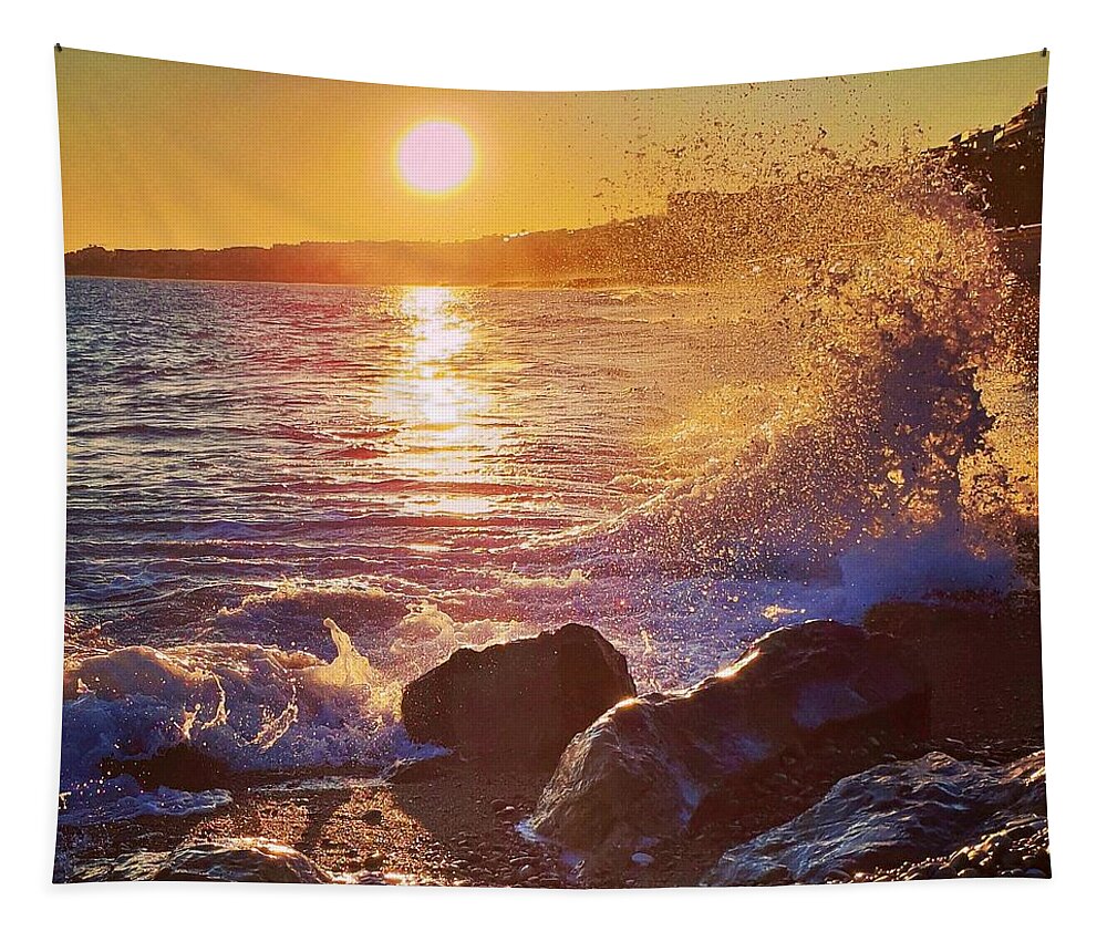 Sunset Tapestry featuring the photograph Sunset Splash by Andrea Whitaker