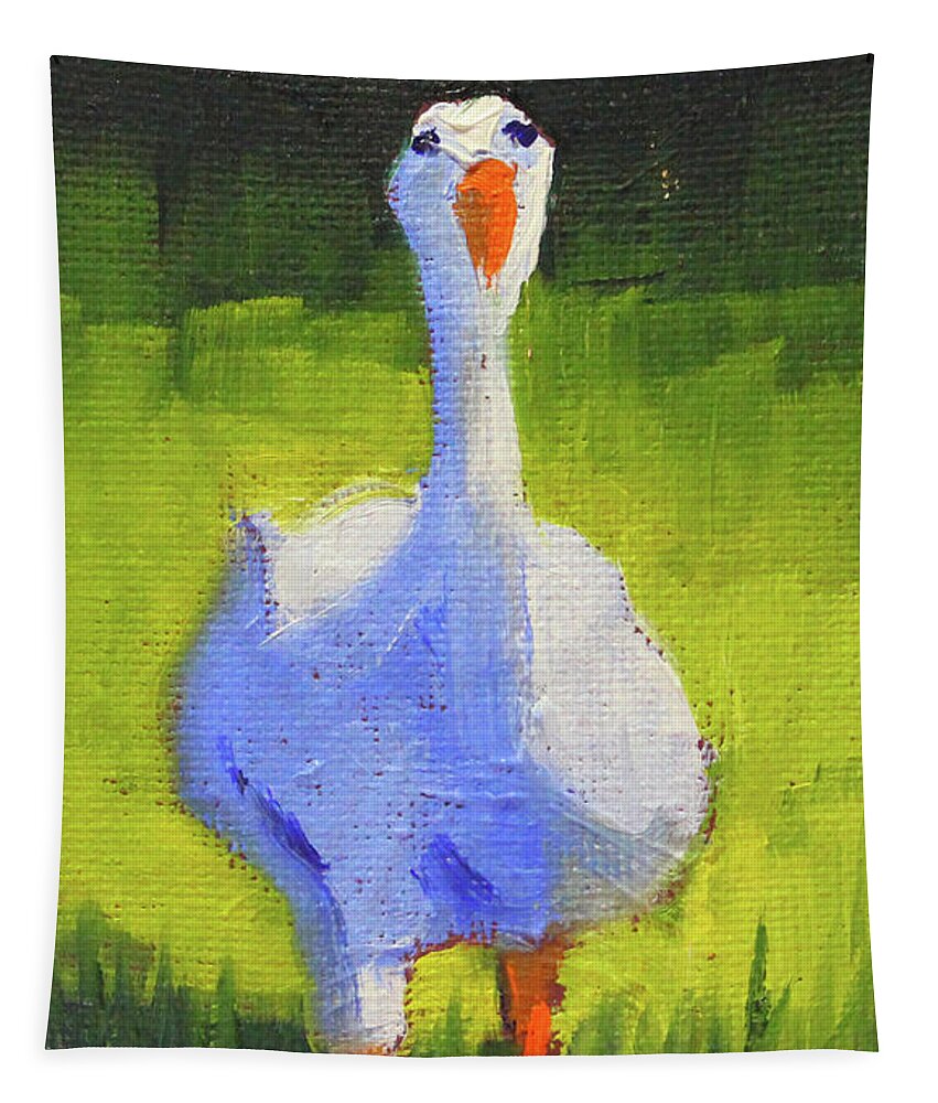 White Goose Tapestry featuring the painting Sunshine Goose by Nancy Merkle