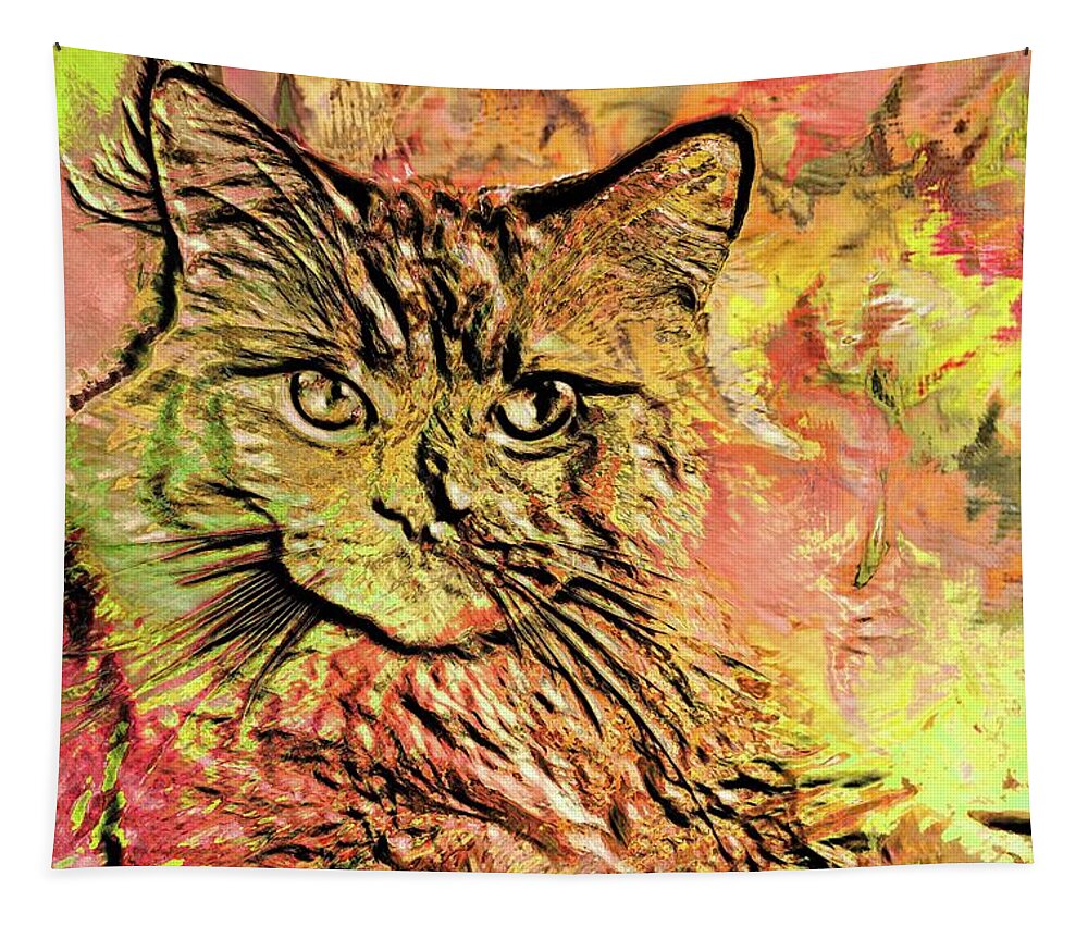 Super Duper Tapestry featuring the digital art Super Duper Cat Glass by Don Northup