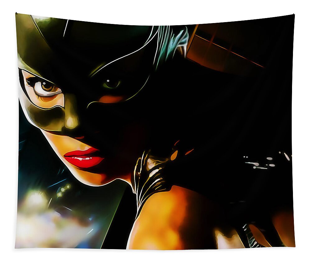 Superhero Tapestry featuring the mixed media Superhero Catwoman by Marvin Blaine